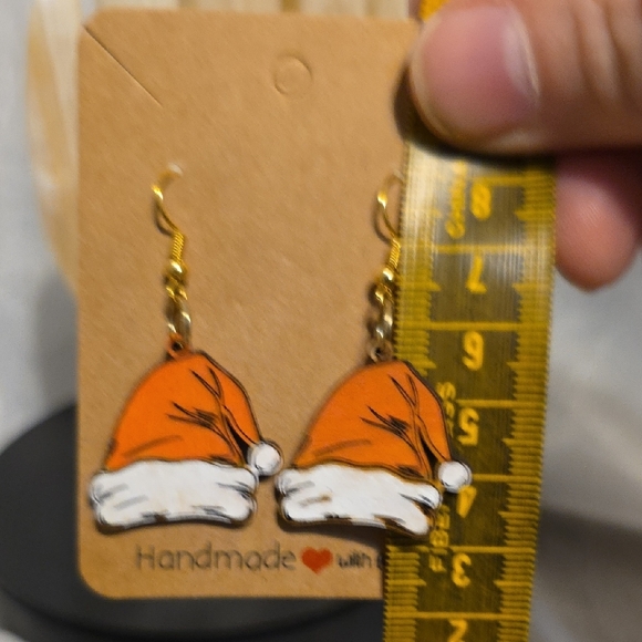 Handmade Orange Santa Hat Earrings - Picture 6 of 6